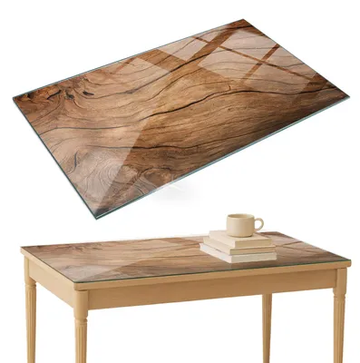 Produktbild von Glasplatte Tisch – Esstischplatte Glas – Tischplatte Glas – Glasarbeitsplatte Tisch – Glasplatte Esstisch – Pflegeleicht – Witterungsbeständig – 120x80 cm – Natürliche Holzmaserung