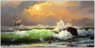 Produktbild von Coloray Bild aus Leinwand 100x50 Leinwand Dekoration - Waves Schiff Sonnenuntergang