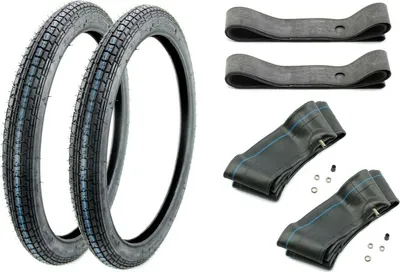 Produktbild von Set: 2x KENDA Reifen 2,25 x 19 Zoll, Profil K251A, TT, 30B + 2 Schläuche 2,25 x 19 Zoll, TR4 + 2 Felgenbänder Motorrad, Moped, Mofa