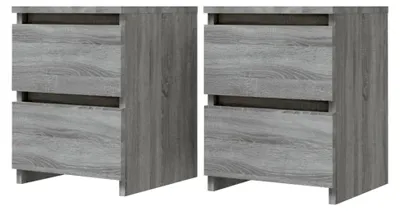 Produktbild von Nachttische 2 Stück Nachtschrank Nachtkommode Nachtkonsole Wohnzimmertisch Beistellschrank Telefontisch 30 x 30 x 40 cm (B x T x H) mit 2 Schubladen Grau Sonoma