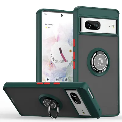 Obrázek produktu pro Pouzdro pro Google Pixel 7 matné průsvitné TPU pouzdro s prstencovým držákem a stojánkem tmavě zelená
