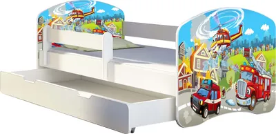 Immagine prodotto di Letto ACMA per ragazzi letto junior completo di materasso a doghe e protezione anticaduta bianco 36 Vigili del Fuoco 180x80 + rete