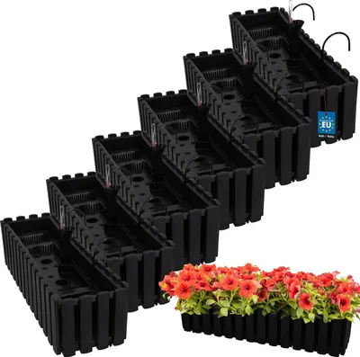 Produktbild von KOTARBAU® 6er Set Blumenkasten Balkon Blumentopf Selbstbewässernd 58x18x16cm Anthrazit Kunststoff Blumentopf Balkongeländer Bewässerungssystem Blumenkastenhalterung Pflanzkübel Groß Außen