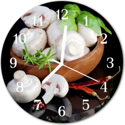 Produktbild von Glasuhr Wanduhr Küchenuhr Echt-Glas 30fi cm Champignons mehrfarbig