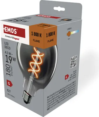 LED žárovka DECO SMOKED G125 / E27 / 4,5 W (19 W) / 180 lm / flame