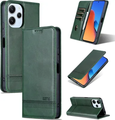 Produktbild von Leder Hülle für Xiaomi Redmi 12 4G, Klapphüllen Brieftasche Magnetverschluss Ständer Schutzhülle Grün
