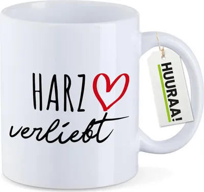 Produktbild von Huuraa Kaffeetasse Harz verliebt 330ml Weiß Keramik Kaffeebecher Geschenkidee