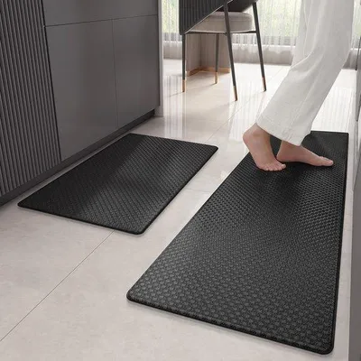 Produktbild von Famanu Küchenmatte waschbar, rutschfest, PVC, wasser- und ölbeständig, schwarz, 43 x 75 cm + 43 x 150 cm