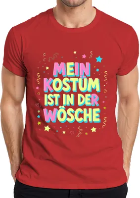 Produktbild von MEIN KOSTÜM IST IN DER WÖSCHE Karneval Fasching Halloween Lustig Herren T-Shirt, Rot, L