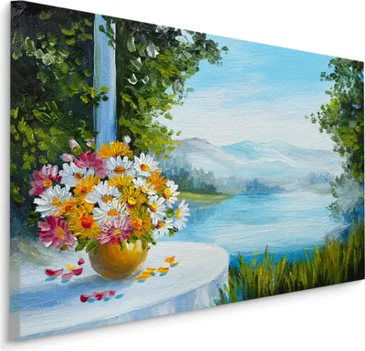 Produktbild von Fabelhafte Canvas LEINWAND BILDER 120x80 cm XXL Kunstdruck Meer Blumen Berge Pflanzen
