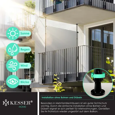 Produktbild von KESSER® Klemmmarkise Senkrechtmarkise außen Ausziehbar & Blickdicht | Vertikalmarkise mit Handkurbel ohne Bohren | Balkon-Sichtschutz & Windschutz für Garten & Terrasse Wasserfest