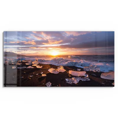 Produktbild von DEQORI Glasbild Echtglas 60x30 cm 'Diamantstrand' Wandbild Bild modern Deko