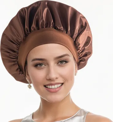 Image de INF Bonnet de sommeil soyeux et doux pour femme, bandeau large de 12 pouces Marron