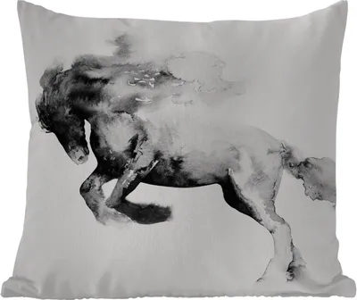 Produktbild von MuchoWow® Outdoor Kissen - Gemälde - Pferd - Tiere - Ölfarbe - Schwarz - Weiß - 40x40 cm - Wetterfest - Lounge Kissen - Kopfkissen - Interieur - Polster mit Bild