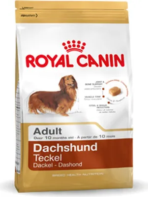 A bag of Royal Canin Dachshund adult dog food.