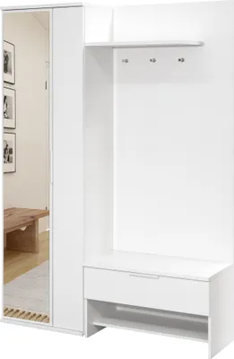 Produktbild von Albello Garderobenschrank Kleiderschrank mit Spiegel Milano Kleiderschrank für Kleidung Garderobenschrank für den Flur Weiß 140x200x40