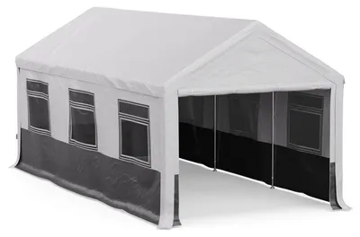 Zdjęcie produktu dla Blumfeldt Party Haven Pavillon 3x3 m, wasserdicht, winterfest, Top-Qualität 170 g PE Dach - Weiß/Dunkelgrau, perfekte Terrassenüberdachung, stabil & robust - einfach zu montierendes Partyzelt