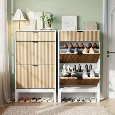 Immagine prodotto di Armadio per scarpe compatto con due scomparti ribaltabili e un cassetto, ideale per l'ingresso e il corridoio