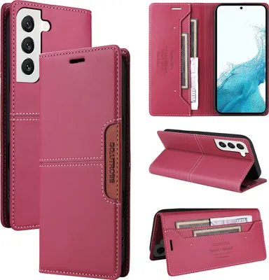 Image de Etui pour Samsung Galaxy S22 5G, étui portefeuille en cuir avec fente pour cartes et support Rouge