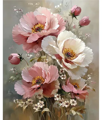 Malen nach Zahlen Set für Erwachsene, rosa Pfingstrosen, 40×50 cm