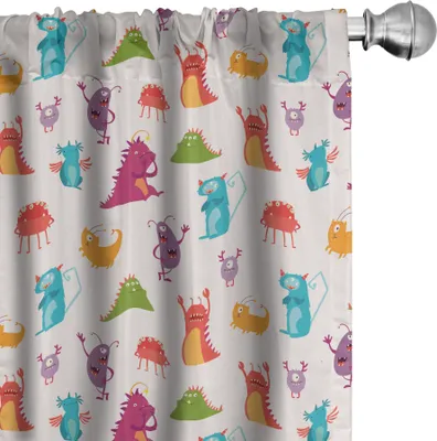 Produktbild von ABAKUHAUS Kindergarten Vorhänge, Gardinen, Lustige Monster Scary Charaktere Spooky Beasts Childish Themed Devils Illustration, 2 Stück 75 x 175 cm, Mehrfarbig