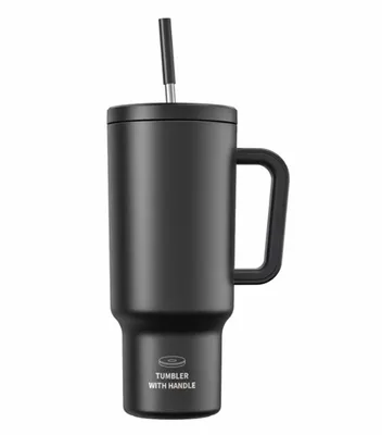 Produktbild von 40oz Kaffeebecher to Go Thermobecher Doppelwandiger Edelstahl Vakuum Auslaufsicher Trinkbecher mit Griff Strohhalm Wasserflasche Tragbare Autobecher Thermal Tumbler für Kalte Heiße Getränke