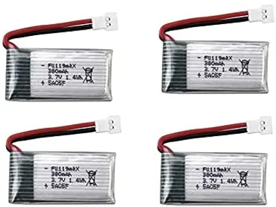 Produktbild von Set mit 4 LiPo Batterien 3.7V 380mAh für RC Quadrocopter | Kompatibel mit Hubsan X4, Syma X11, HS170 | Optimiert die Flugzeit, Silber