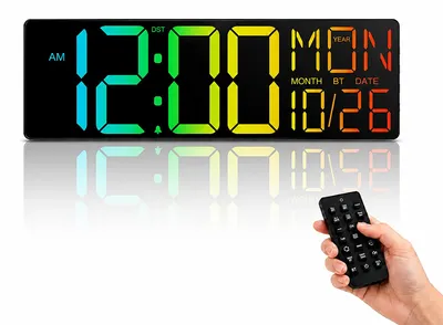 LED-Wanduhr 18 Zoll, schwarz, mit Fernbedienung, Temperatur, Datum, Timer