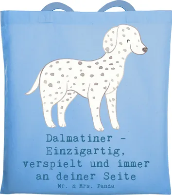 Produktbild von Mr. & Mrs. Panda Schultasche Dalmatiner Freund - Sky Blue - Geschenk, Familienhund, Hunderassen Beschreibung, Pflege, Tote Bag, Beutel, Hunde, Shopping Tasche, Hunderasse