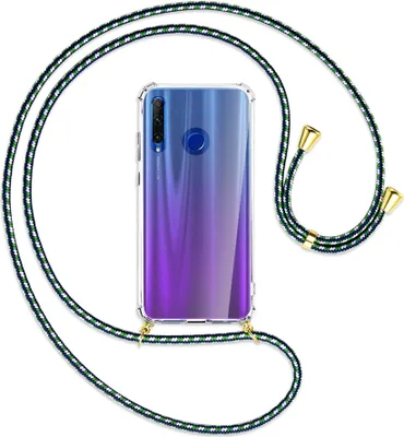 Produktbild von Handykette Backcover-Schutzhülle mit Band (Metall goldfarben) für Honor 20 Lite / 20e - grün/blau/weiß