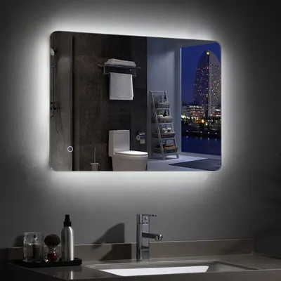 Produktbild von MIQU Badspiegel 70x50cm Badezimmerspiegel mit Beleuchtung Kaltweiß Lichtspiegel Wandspiegel mit Touchschalter + beschlagfrei IP44 energiesparend [++]