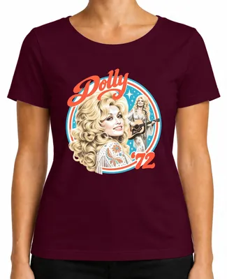 Zdjęcie produktu dla Damska koszulka retro z motywem Dolly Parton, ikony muzyki country, w kolorze burgundowym, rozmiar S
