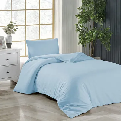 Produktbild von Bettwäsche 135x200 + 40x80 cm Eisblau Bettbezug Baumwolle, 2-teilig
