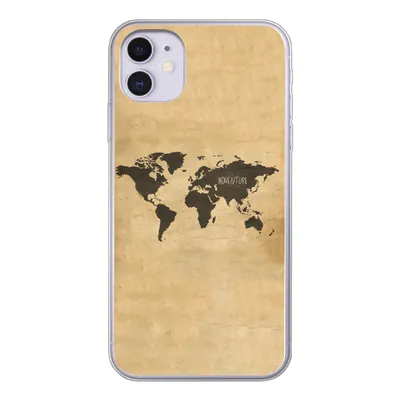 Produktbild von MuchoWow® Handyhülle Schutzhülle Hülle für iPhone 11 Weltkarte - Braun - Zitat Silikon Softcase Handy Hülle - Handytasche