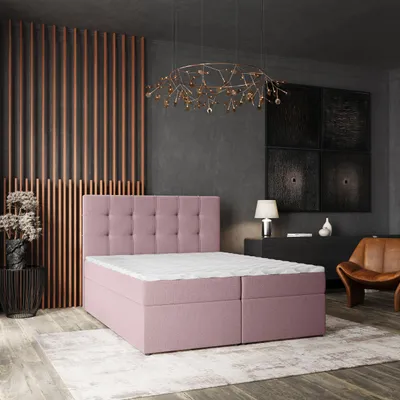 Produktbild von Masseno Boxspringbett PALMA 180x200 cm Komplett-Set mit Bonell Matratze und Topper, Polsterbett mit Bettkästen -Rosa, SORO 61