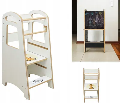 Produktbild von Skyline Steh und Lernturm Baby ab 1 Jahr Montessori Learning Tower Tritthocker Kinder Kitchen Helper Kinderhochstühle Höhenverstellbar mit Tafel
