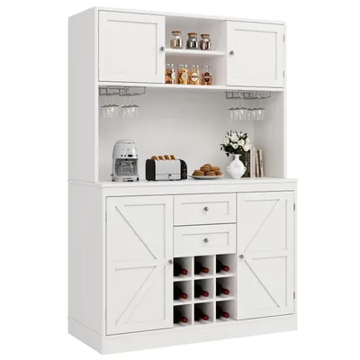 Produktbild von Küchenschrank mit verstellbaren Ablagen & Weinregal, Hochschrank Küchenbuffet mit 4 Türen & 2 Schubladen, Sideboard für Küche,Buffetschrank