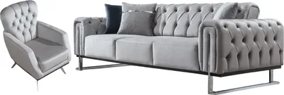 Produktbild von Villa Möbel Sofa Set Nova Hellgrau Stellvariante:3+1 Relax- und Bettfunktion, pflegeleichter Mikrofaser Samtstoff