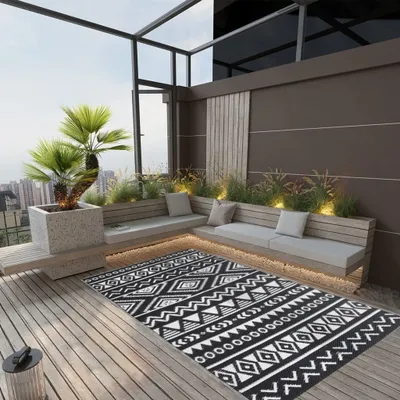 Produktbild von Design Outdoor-Teppich Schwarz 120x180 cm PP, Outdoorteppiche 2024 Neu