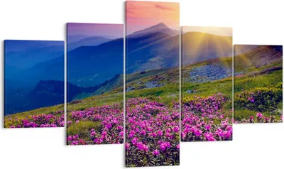 Produktbild von Bild auf Leinwand - Leinwandbild - Wiese Berge Landschaft - 125x70cm - Wand Bild - Wanddeko - Leinwanddruck - Bilder - Kunstdruck - Wanddekoration - Leinwand bilder - Wandkunst - EA125x70-2676