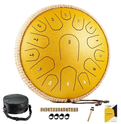 Produktbild von Stahlzungentrommel Handpan Klangtrommel - 15 Töne - 33 cm - D-Dur - Gold