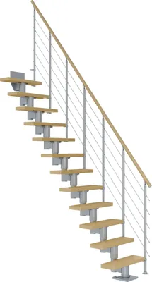 Produktbild von Dolle Mittelholmtreppe Dublin Gerade aus Ahorn lackiert 71 cm breit für GH 259–315 cm UK Metall Perlgrau mitlaufende Edelstahlstäbe