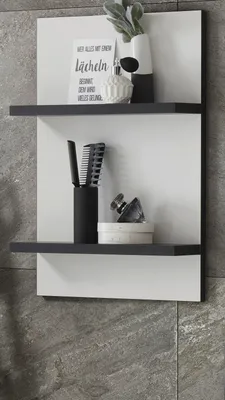 Produktbild von Badezimmer Regal "Design-D" in weiß und schwarz Bad Wandregal 40 x 62 cm