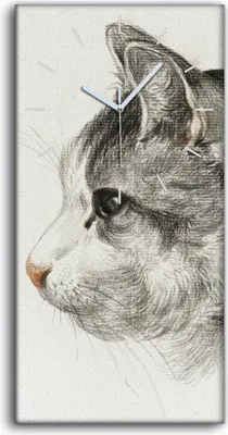 Produktbild von Dekor Leinwand Uhr Wandbilder Geräuschlos 30x60 Zeichnung Tier Katze Kunst - weiße Hände