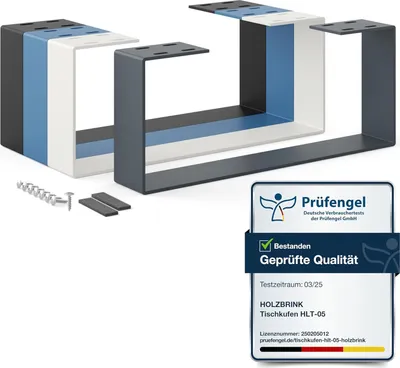 Produktbild von HOLZBRINK Tischbeine Metall Grau 1 Stück | Tischkufen/Tischgestell für Couchtisch, Esstisch, Schreibtisch, Sitzbank | Möbelfüße size: 37x15cm
