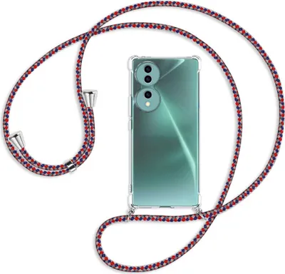 Produktbild von Handykette Backcover-Schutzhülle mit Band (Metall silberfarben) für Honor 70 5G (FNE-AN00, 6.67'') - silber/blau/rot