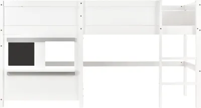 Produktbild von Flieks Hochbett Kinderbett 90x200cm, Spielbett Etagenbett mit zwei Tafeln und Lattenrost, Kinderbett Kieferholzbett, weiß, ohne Matratze