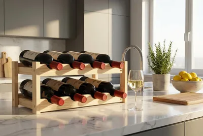 Weinregal aus Bambus, 2 Ebenen, 8 Flaschen, 42x24x26 cm