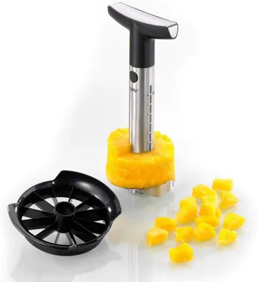 Produktbild von Professioneller Ananasschneider aus Edelstahl - Obstschneider mit Skala | Ananasentkerner für gleichmäßige Scheiben - ergonomischer Griff - rostfrei und spülmaschinenfest