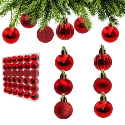 Weihnachtskugeln 36er Set, unzerbrechlich, 30 mm, rot